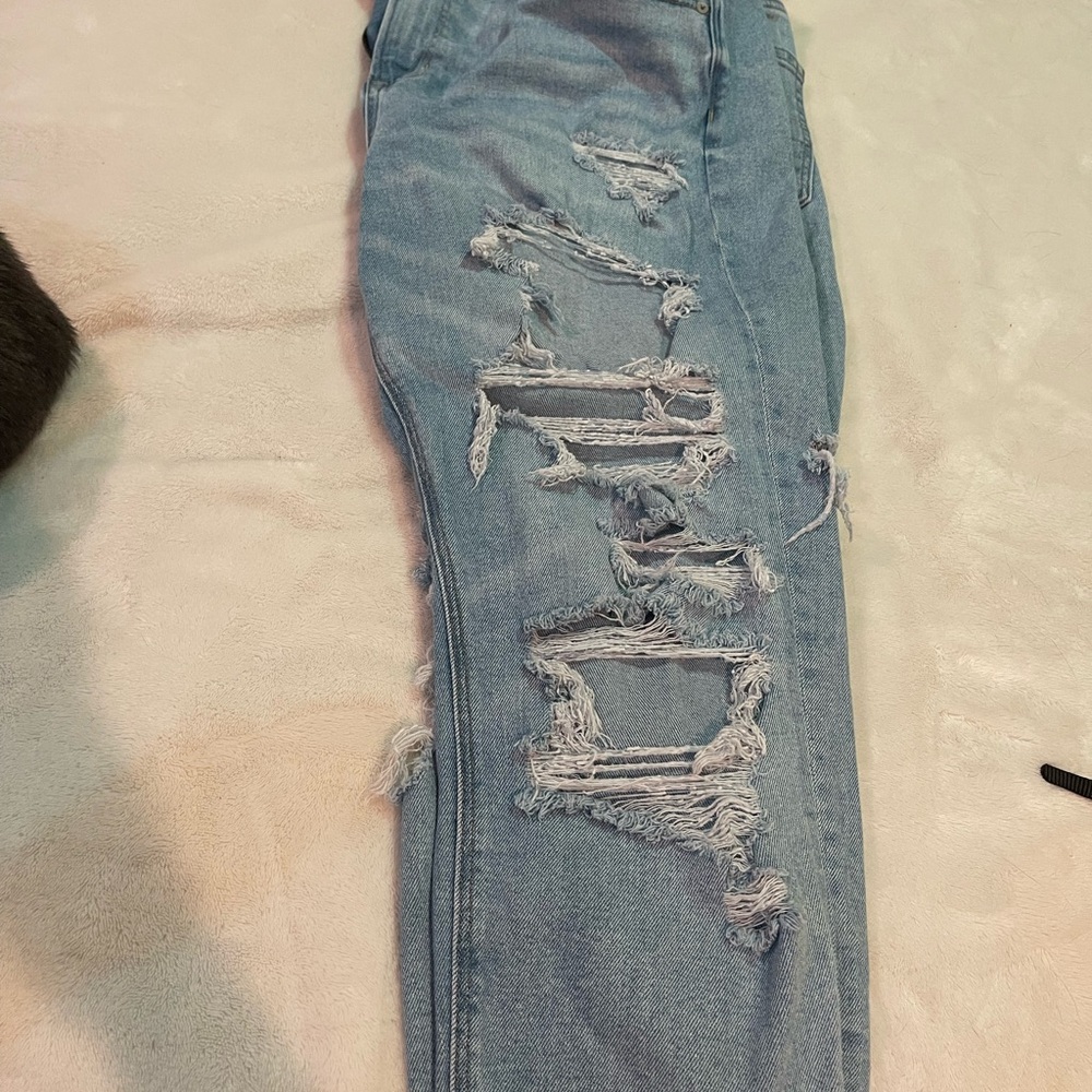 American Eagle Outfitters Blue Skinny Jeans with Distressed Details